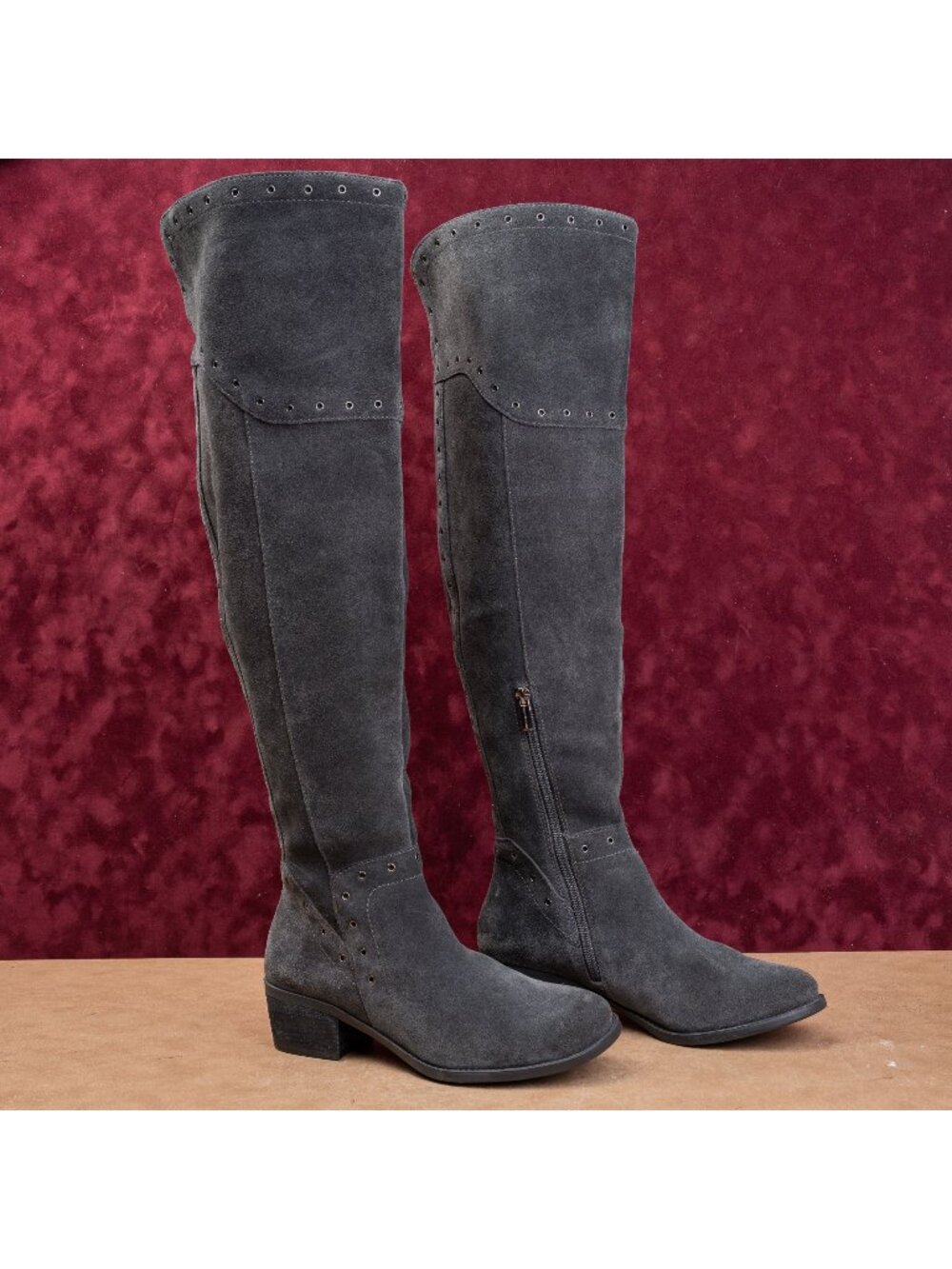 Vince Camuto Women Grey Suede Studded OTK Fashion Night Boots 7.5US EUR37.5